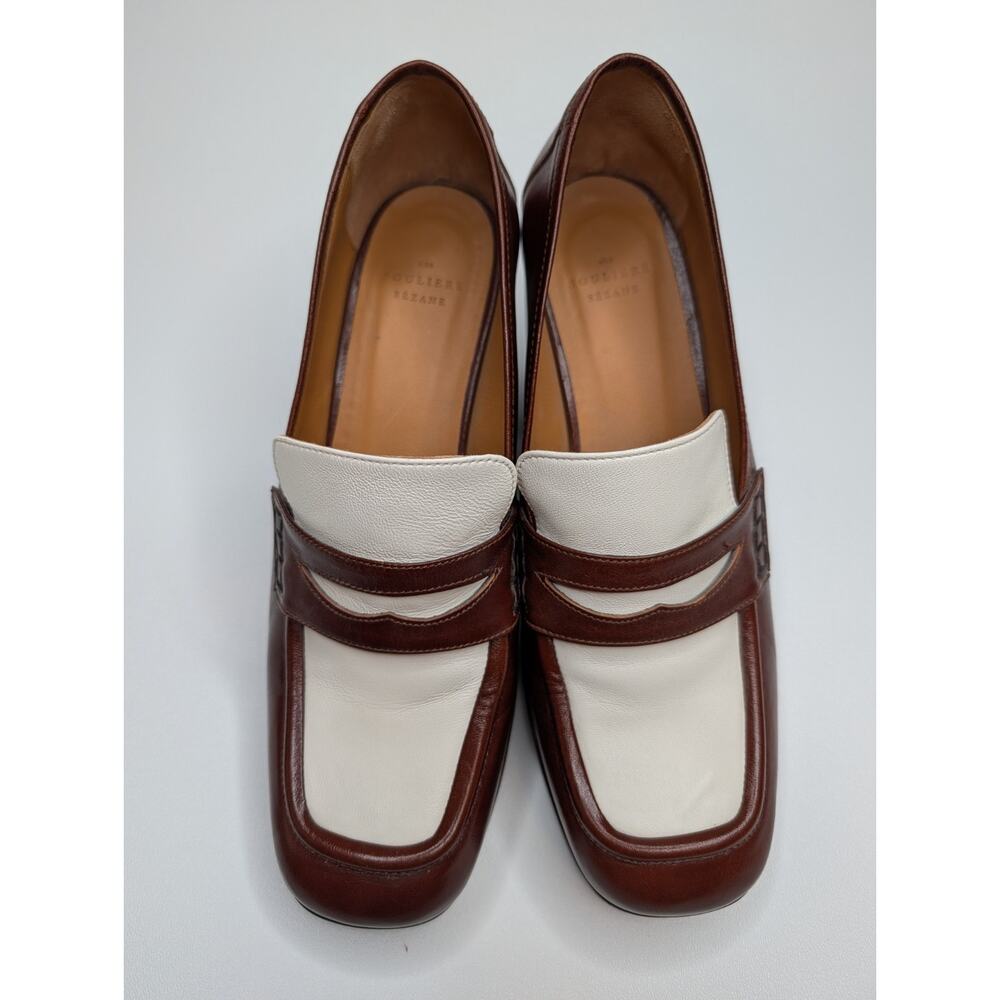 SEZANE Brown White Two Tone Leather Chunky Platform High Heel Jessie Loafers 41 - Picture 4 of 10
